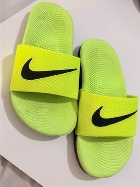 Nike Neon Yellow Kids Slide Sandals with Black Swoosh